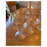 Set of 4 Vintage Anchor Hocking Hollow Stem Beer Stout Glass Goblets with and One Vintage Princess House Martini Cocktail Pitcher Etched Pattern