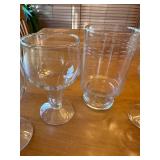 Set of 4 Vintage Anchor Hocking Hollow Stem Beer Stout Glass Goblets with and One Vintage Princess House Martini Cocktail Pitcher Etched Pattern