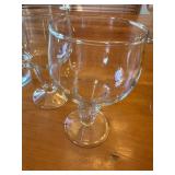 Set of 4 Vintage Anchor Hocking Hollow Stem Beer Stout Glass Goblets with and One Vintage Princess House Martini Cocktail Pitcher Etched Pattern
