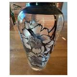 Dorothy Thorpe Style Large Glass Vase with Floral Etching