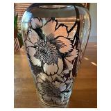 Dorothy Thorpe Style Large Glass Vase with Floral Etching