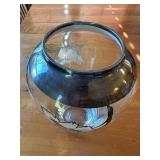 Dorothy Thorpe Style Large Glass Vase with Floral Etching