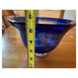 Large Blue Glass Decorative Bowl 8-inch Heights