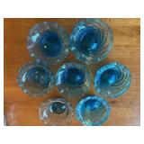 Set of 7 Blue Swirl Sherbet Cups - Handmade Glass