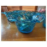 Set of 7 Blue Swirl Sherbet Cups - Handmade Glass