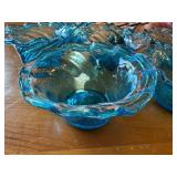 Set of 7 Blue Swirl Sherbet Cups - Handmade Glass