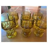 Set of 6 Anchor Hocking Georgian Amber Glass Tumblers with Faceted Design