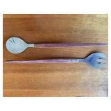 Vintage Aranvil Stainless Steel Salad Serving Utensil Set with Wooden Handles