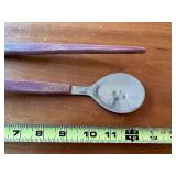 Vintage Aranvil Stainless Steel Salad Serving Utensil Set with Wooden Handles