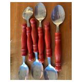 Vintage Set of 25 Red Wood Handled Stainless Steel Cutlery