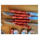 Vintage Set of 25 Red Wood Handled Stainless Steel Cutlery