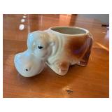 Vintage Ceramic Hippopotamus Planter Pot