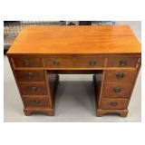Vintage Wooden Farm Desk / Table with Flip Top with Brass Handles