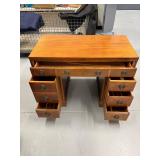 Vintage Wooden Farm Desk / Table with Flip Top with Brass Handles