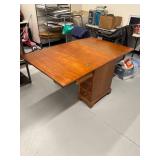 Vintage Wooden Farm Desk / Table with Flip Top with Brass Handles