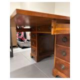 Vintage Wooden Farm Desk / Table with Flip Top with Brass Handles