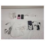 Lot of 3 Apple iPods with Accessories - Pink and Black iPod Nano, Silver iPod Shuffle