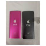Lot of 3 Apple iPods with Accessories - Pink and Black iPod Nano, Silver iPod Shuffle