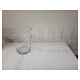 Set of 4 Champagne Flutes with Glass Ice Bucket