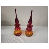 Pair of Vintage Amberina Glass Decanters with Stoppers