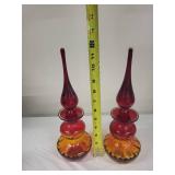 Pair of Vintage Amberina Glass Decanters with Stoppers