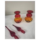 Pair of Vintage Amberina Glass Decanters with Stoppers