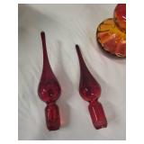 Pair of Vintage Amberina Glass Decanters with Stoppers