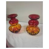 Pair of Vintage Amberina Glass Decanters with Stoppers