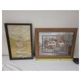 Pair of Framed Artwork: Cottage Scene and Victorian Lady