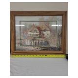 Pair of Framed Artwork: Cottage Scene and Victorian Lady