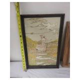 Pair of Framed Artwork: Cottage Scene and Victorian Lady