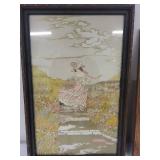 Pair of Framed Artwork: Cottage Scene and Victorian Lady
