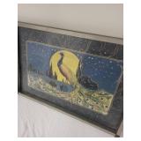 Vintage Metal Serving Tray with Peacock Design