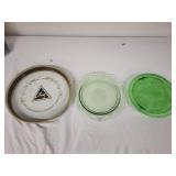 Set of 3 Vintage Serving Trays including Blatz Beer Tray and Green Glass Trays