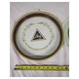Set of 3 Vintage Serving Trays including Blatz Beer Tray and Green Glass Trays