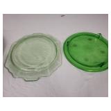 Set of 3 Vintage Serving Trays including Blatz Beer Tray and Green Glass Trays
