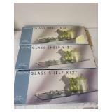 Lot of 3 Glass Shelf Kits, 8" x 24" with Mounting Hardware