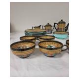 Japanese Porcelain Thousand Faces Tea Set with Colorful Pattern - 15 Pieces