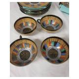 Japanese Porcelain Thousand Faces Tea Set with Colorful Pattern - 15 Pieces