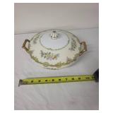 Vintage Noritake Floral Tureen with Lid and Gold Handles