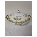 Vintage Noritake Floral Tureen with Lid and Gold Handles