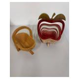 Set of 2 Folding Wooded Fruit Shaped Baskets