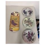 Set of 5 Decorative Porcelain Plates and Tray with Grape Design