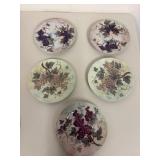 Set of 5 Decorative Porcelain Plates and Tray with Grape Design