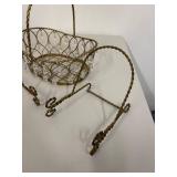 Set of Gold Wire Basket and Two Stands with Crystal Accents