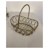 Set of Gold Wire Basket and Two Stands with Crystal Accents