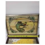 Set of 2 Vintage Glass Serving Trays with Colorful Designs