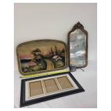 Collection of 3 Vintage Wall Art Pieces with Decorative Mirror and Framed Art
