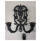 Set of 2 Cast Iron Wall-Mounted Candle Holders and 2 Matching Plaques
