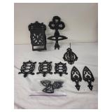 Collection of Cast Iron Decorative Items including Turtle Trivets and Wall Sconces